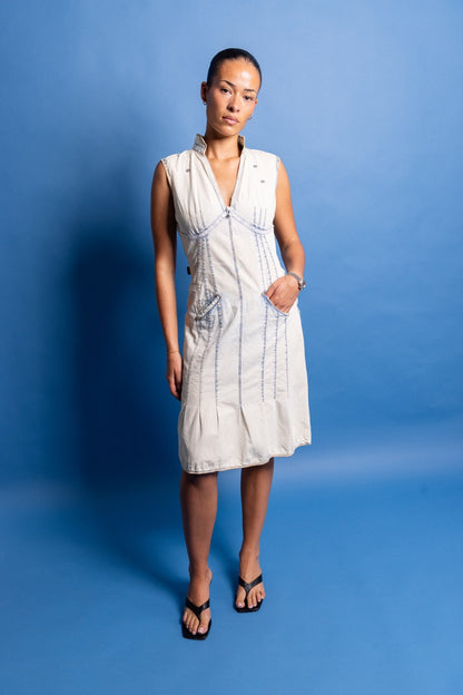 Moschino Acid Wash Sleeveless Midi Dress | O/S, Cream