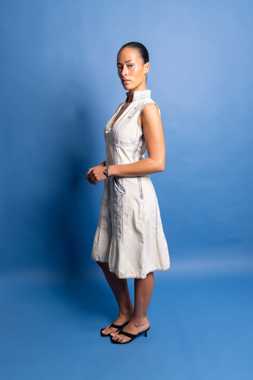 Moschino Acid Wash Sleeveless Midi Dress | O/S, Cream