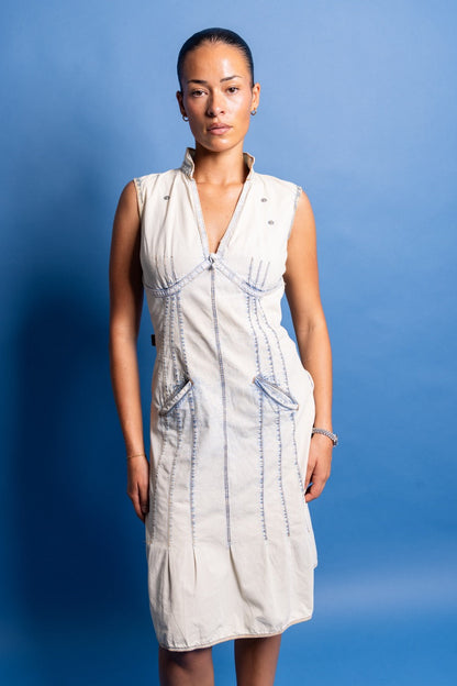 Moschino Acid Wash Sleeveless Midi Dress | O/S, Cream
