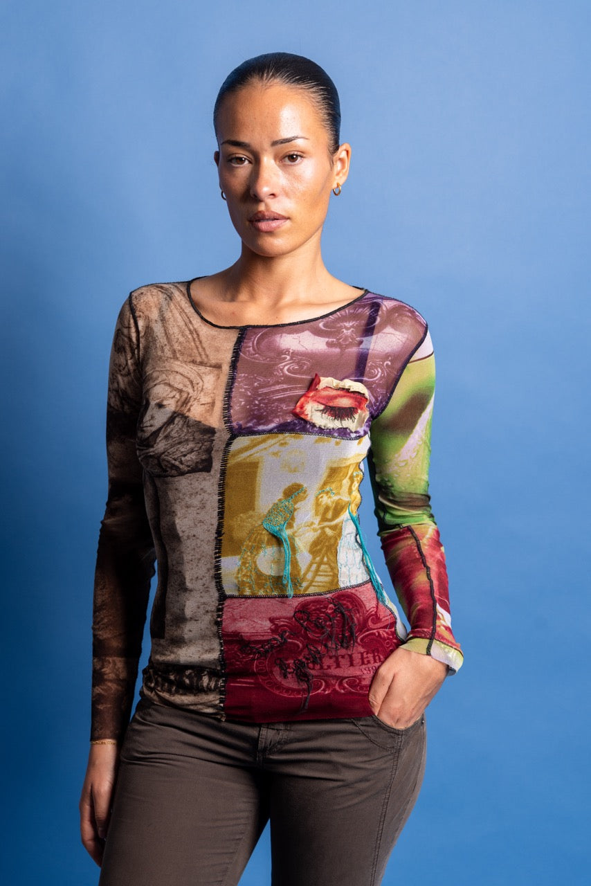 1990s Jean Paul Gaultier 3D Collage Mesh Top | Small, Multicoloured