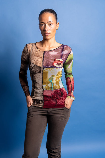 1990s Jean Paul Gaultier 3D Collage Mesh Top | Small, Multicoloured