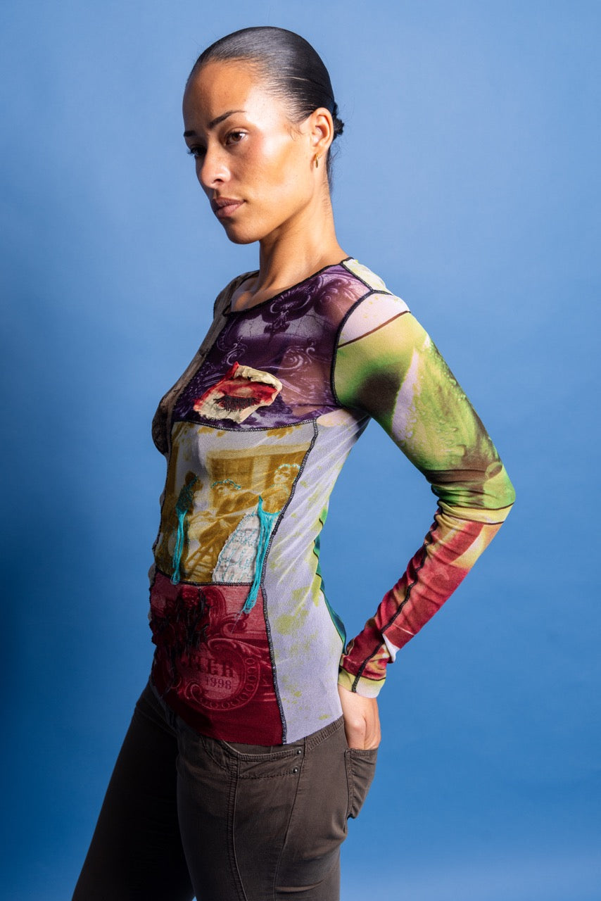 1990s Jean Paul Gaultier 3D Collage Mesh Top | Small, Multicoloured