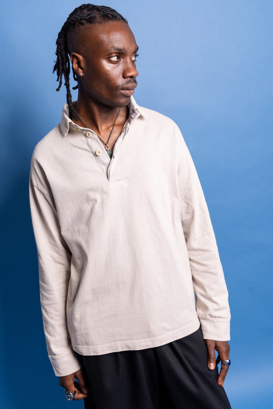 S/S 2002 Stone Island Beige Quarter Button Compass Backed Pullover | Large, Beige
