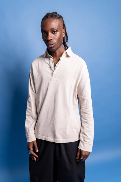 S/S 2002 Stone Island Beige Quarter Button Compass Backed Pullover | Large, Beige