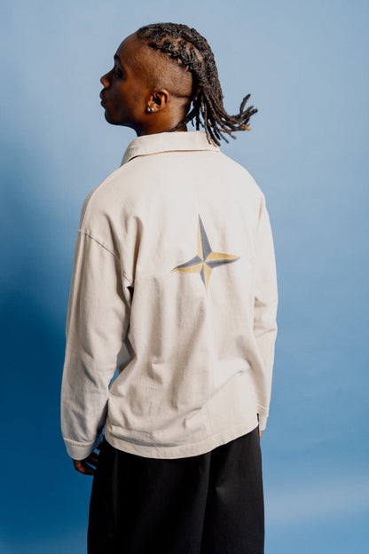 S/S 2002 Stone Island Beige Quarter Button Compass Backed Pullover | Large, Beige