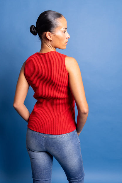 Deadstock Versace Versus Red Pelle Suede Rib Knit Waistcoat | Extra Small, Red
