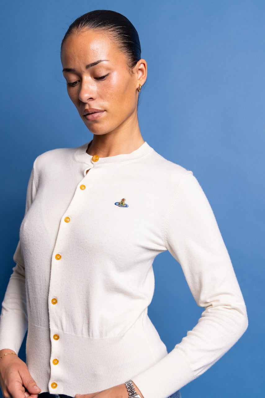 Vivienne Westwood Cream Knit Mini Cardigan | Small, Cream