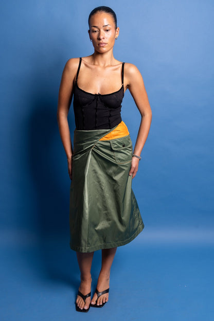 S/S 2001 Junya Watanabe x Comme Des Garçons Khaki Poly Midi Skirt SC: 5782 | O/S, Khaki