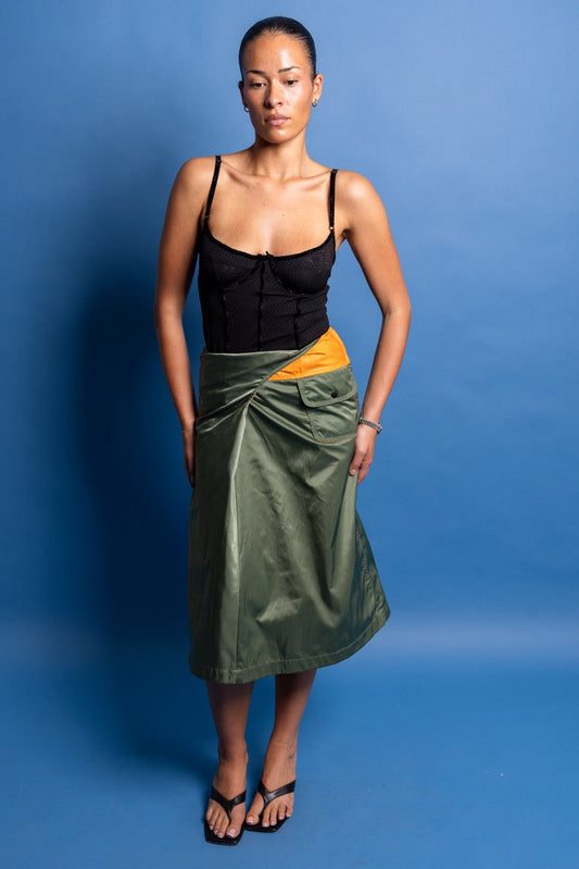S/S 2001 Junya Watanabe x Comme Des Garçons Khaki Poly Midi Skirt SC: 5782 | O/S, Khaki