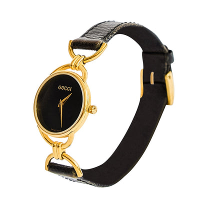 Gucci 6002L Black Quartz Dial Gold Plated Watch