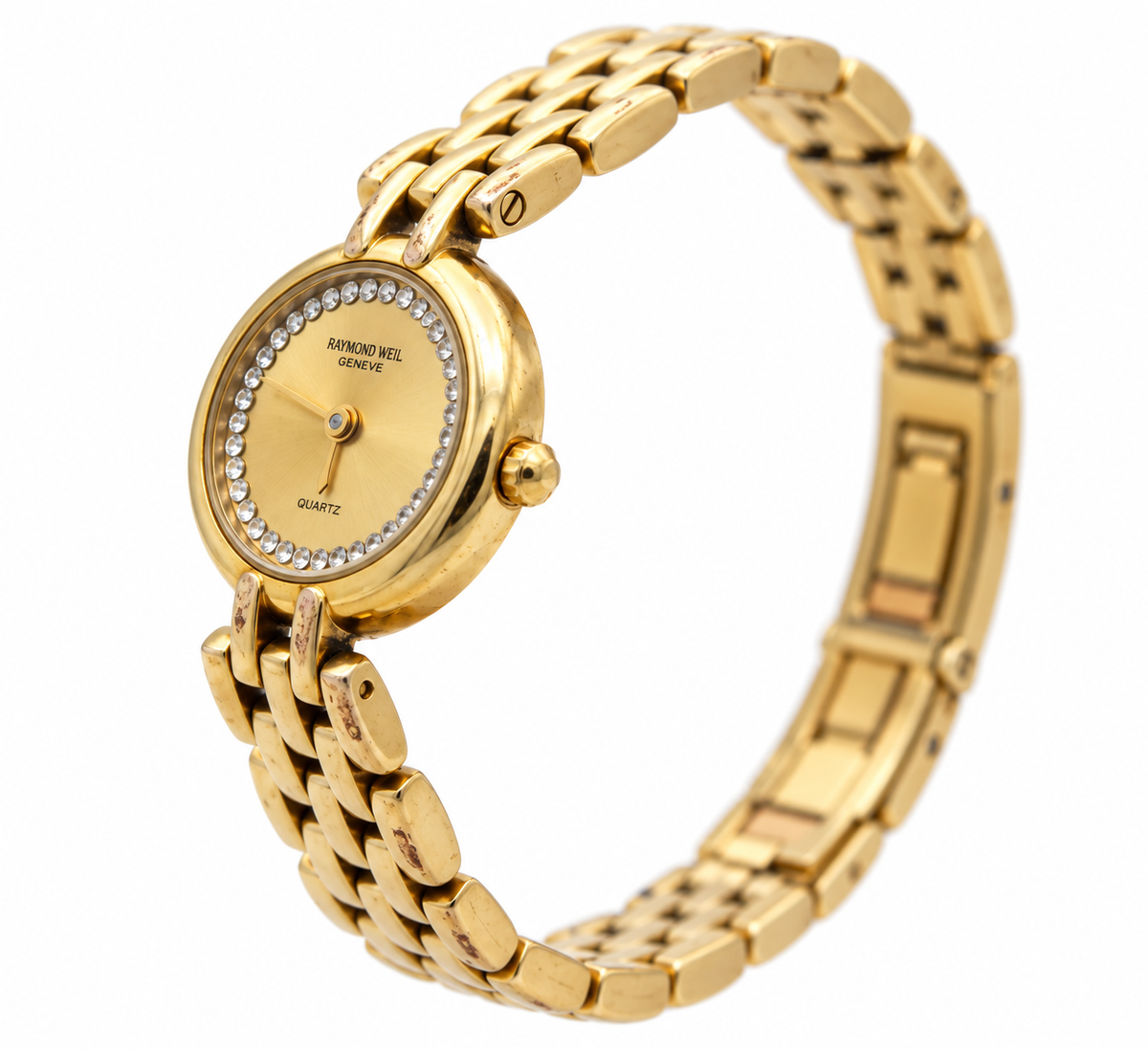 1980s Raymond Weil 5806-2 Gold Dial Gold-Tone Bracelet Watch(742-RAY-L). LWM864 | O/S, Gold