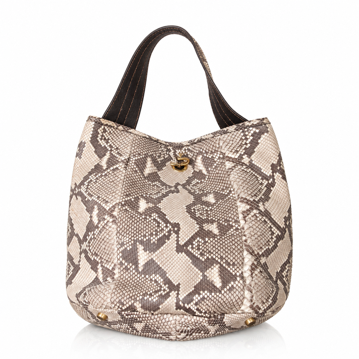 Yves Saint Laurent Rive Gauche Python Leather Handbag | O/S, Beige and Brown