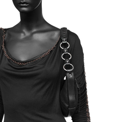 Yves Saint Laurent SS 2002 Tom Ford era leather mombasa sling bag with a half-moon shape, chain leather strap and top zip closure. Available at Artefact Archive.