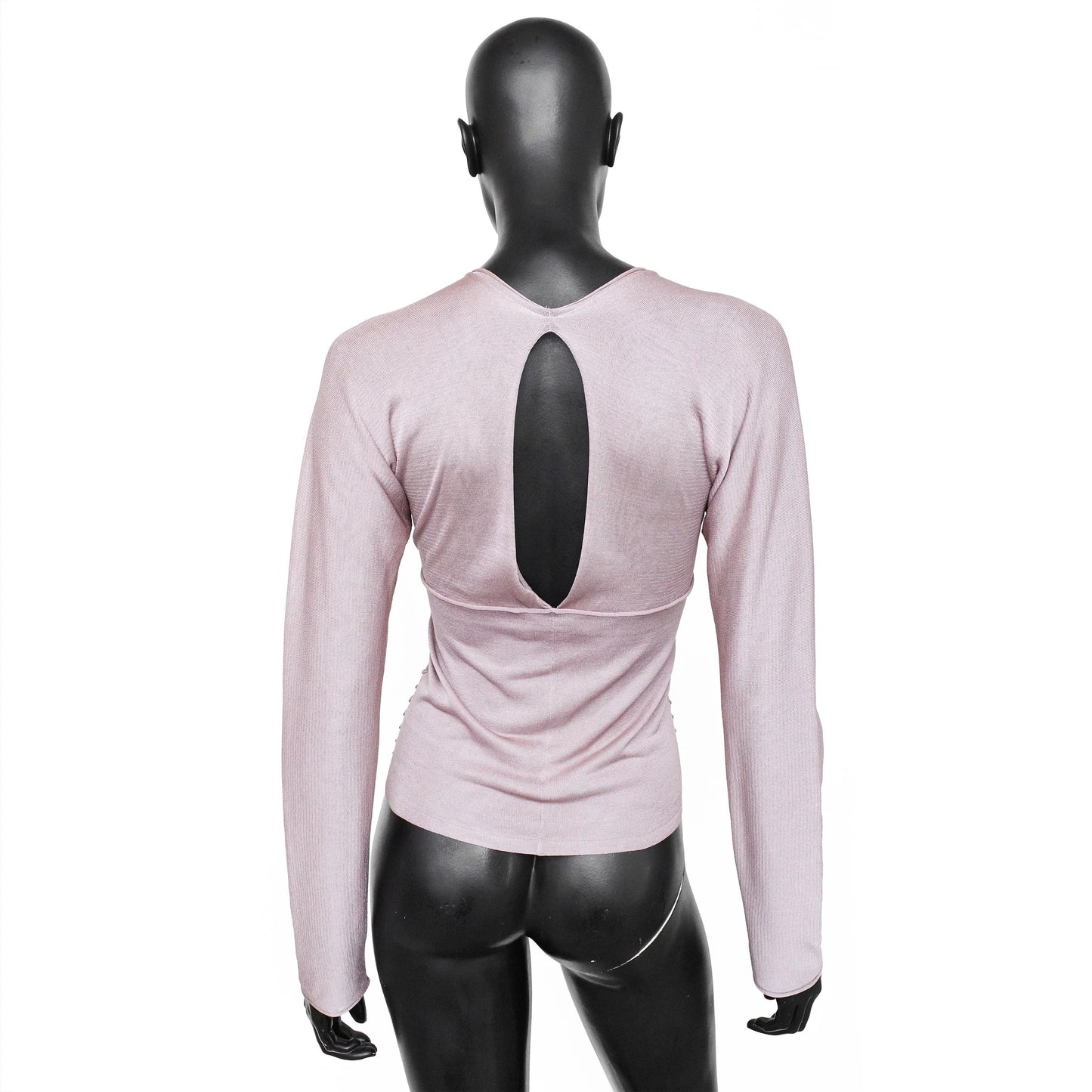 YSL by Tom Ford SS 2003 silk long sleeve top with a ribbed front detail, deep v-neck and keyhole cutout on the back. Size M. Available at Artefact Archive.