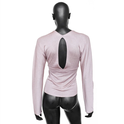 YSL by Tom Ford SS 2003 silk long sleeve top with a ribbed front detail, deep v-neck and keyhole cutout on the back. Size M. Available at Artefact Archive.