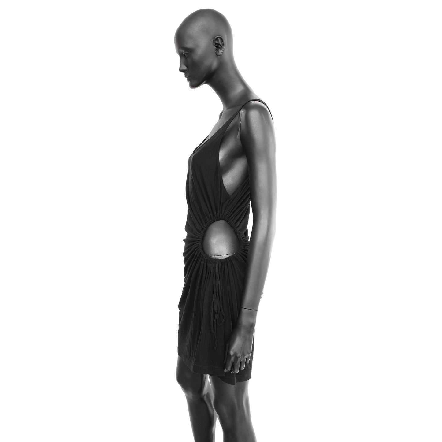 Yohji Yamamoto Y's SS 2018 cotton/silk blend tank dress with a ruched cut out detail, adjustable via drawstrings. Size JPN 2 / S-M. Available at Artefact Archive.