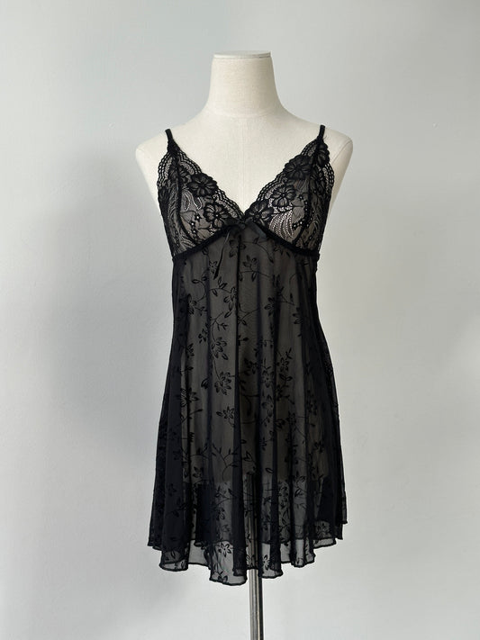 Vintage 2000s Floral Sheer Babydoll Dress - M