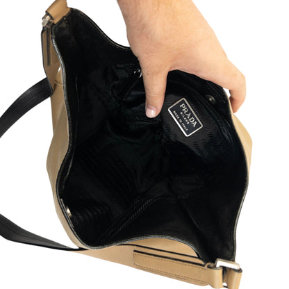 Vintage 2000s Prada Leather Shoulder Bag | O/S, Beige