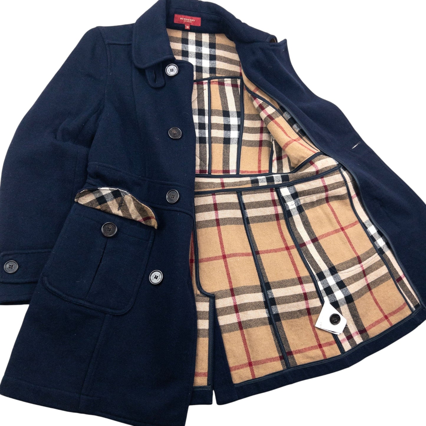 Vintage 2000s Burberry Nova Check Lined Wool Peacoat Jacket Womens Size M