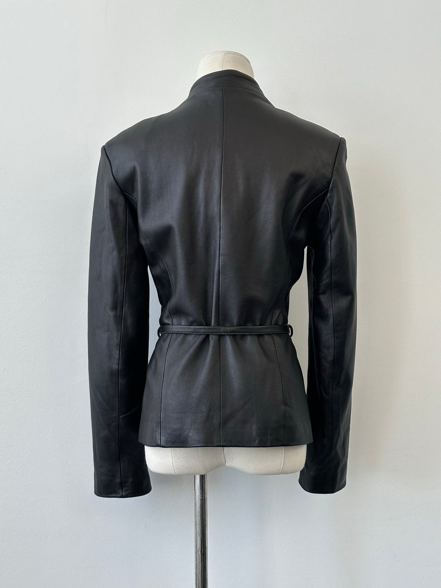 Vintage 1990s Asymmetric Belted Leather Jacket - S
