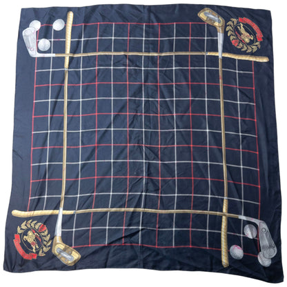Vintage 90s Burberry Golf Club Silk Scarf | O/S, Navy