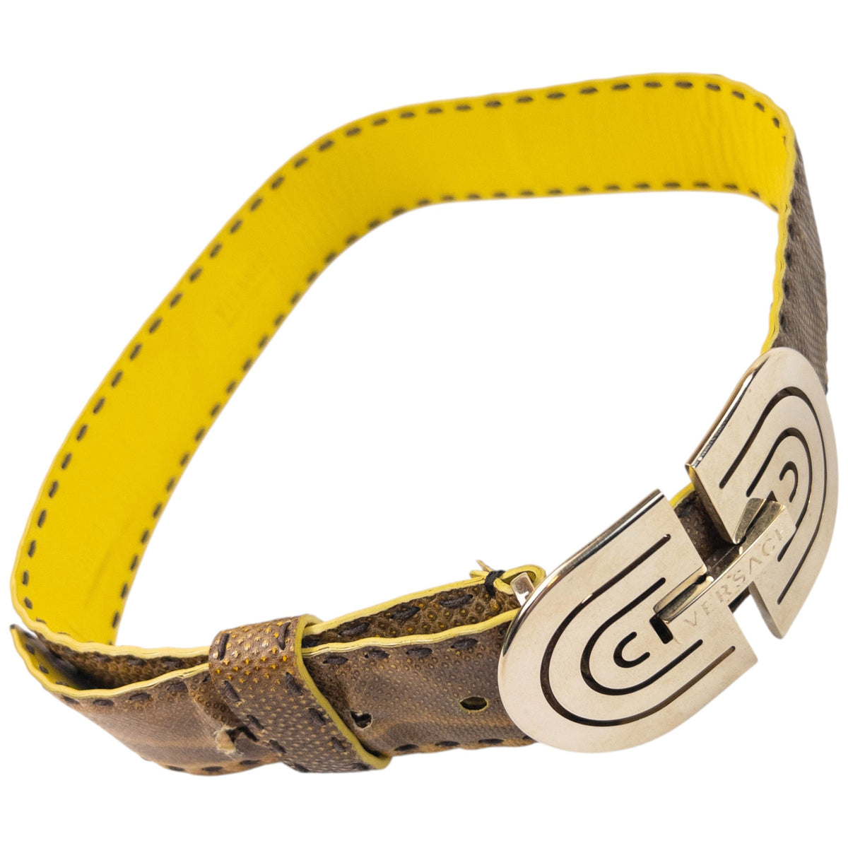Vintage 90s Versace Snakeskin Leather Belt Size S | O/S, Brown