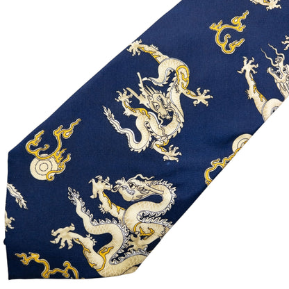 Vintage 90s Giorgio Armani Cravatte Dragon Silk Tie | O/S, Blue