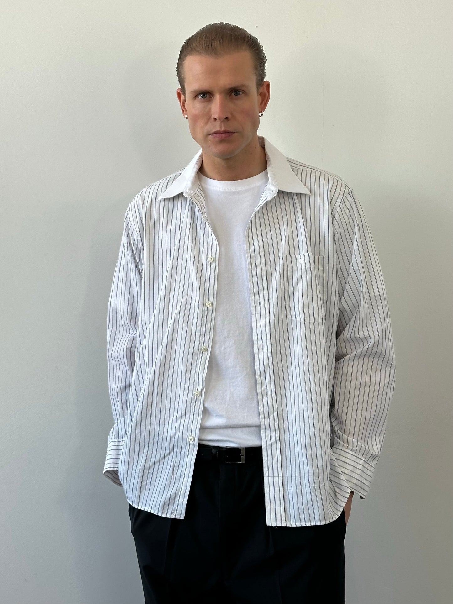 Christian Dior 1980s Cotton Striped Logo Shirt - XL