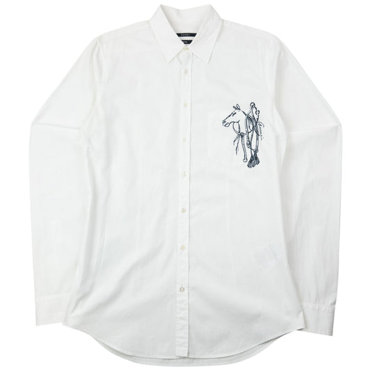 Vintage 2000s Gucci Horse Print Long Sleeve Button Up Shirt Size M | Medium, White