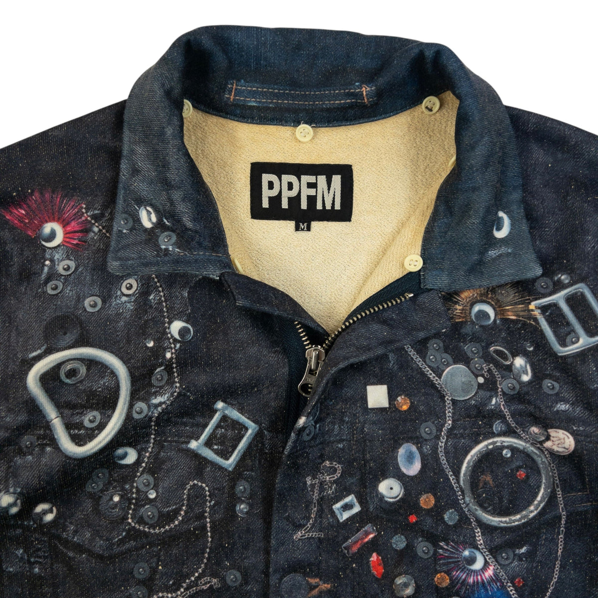 Vintage 2000s PPFM Embellished Denim-Look Print Jacket Womens Size M | Medium, Multi
