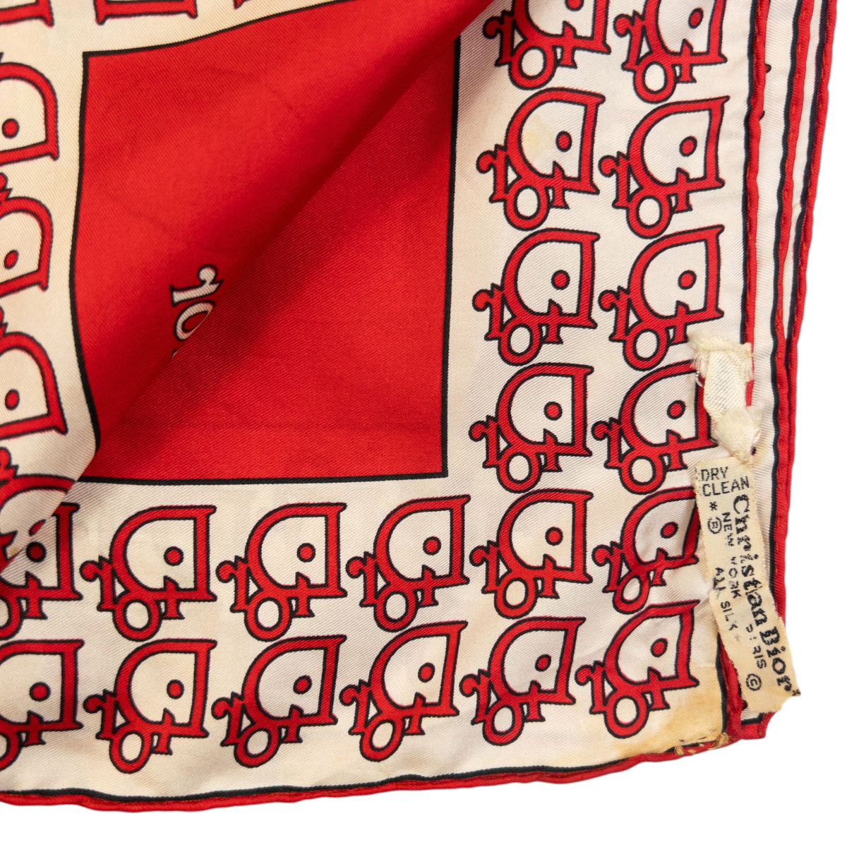 Vintage 80s Dior Monogram Silk Scarf | O/S, Red