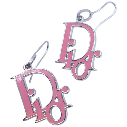 Vintage 2000s Dior By Jogn Galliano Enamel Logo Earrings | O/S, Pink