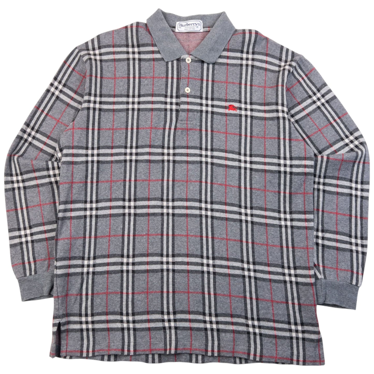 Vintage 90s Burberry Nova Check Polo Jumper Size S | Small, Grey