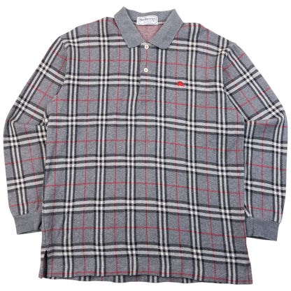 Vintage 90s Burberry Nova Check Polo Jumper Size S | Small, Grey