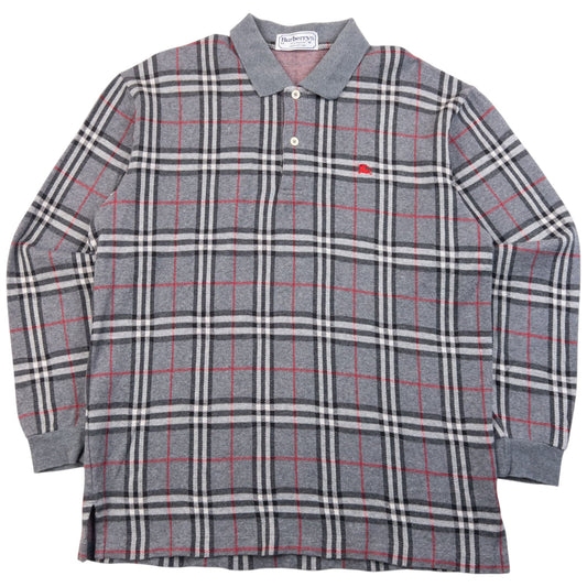 Vintage 90s Burberry Nova Check Polo Jumper Size S | Small, Grey