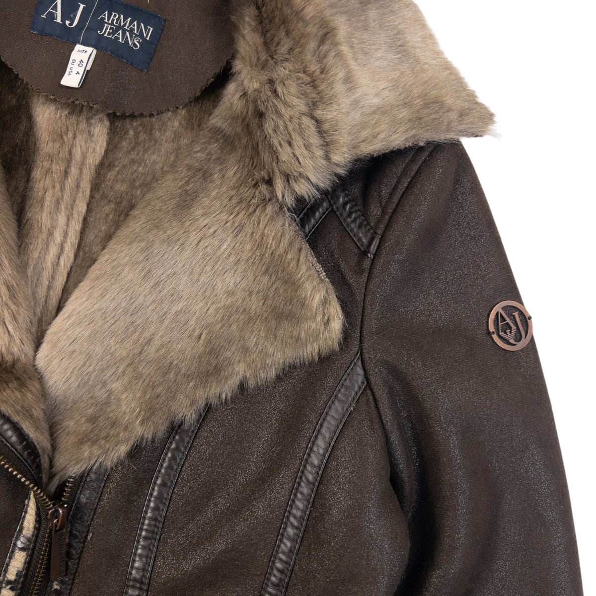 Vintage 2000s Armani Jeans Fur Lined Suede Jacket Womens Size S | Small, Brown