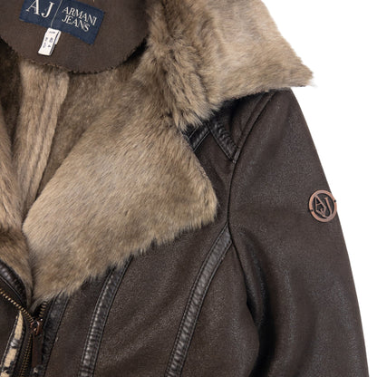 Vintage 2000s Armani Jeans Fur Lined Suede Jacket Womens Size S | Small, Brown