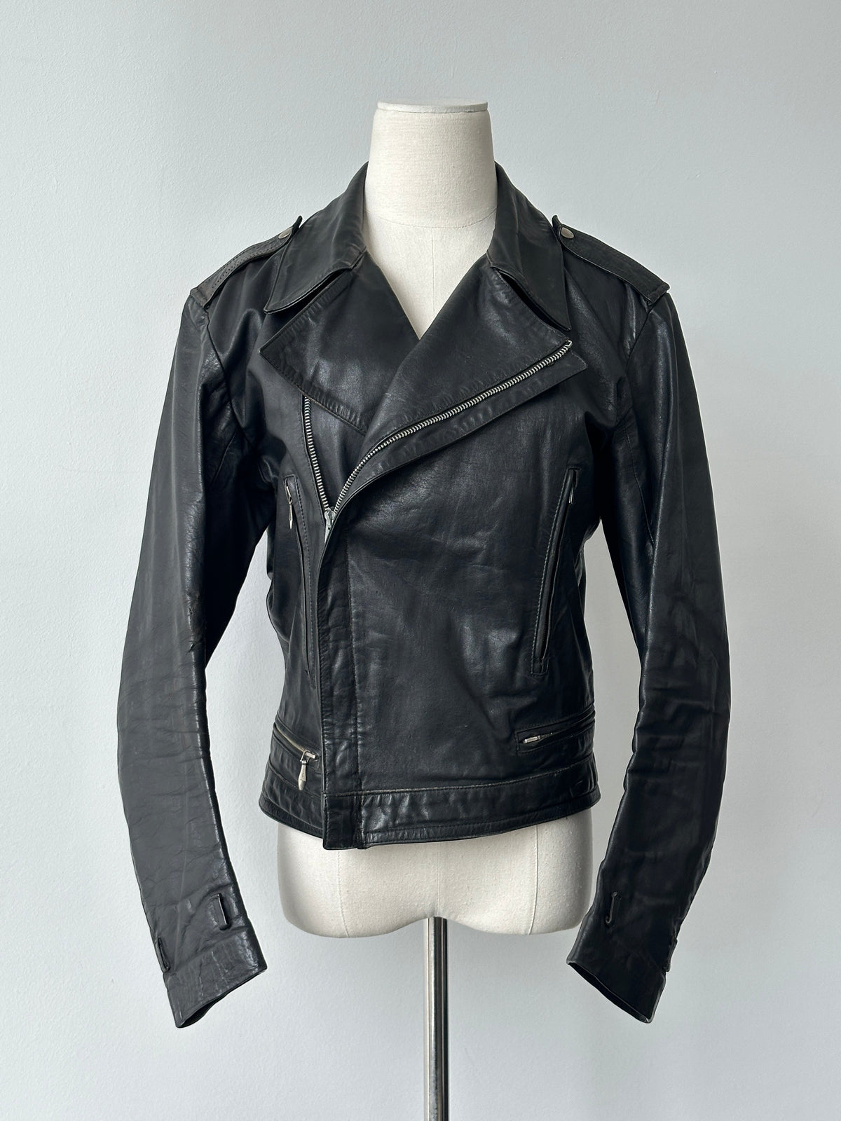 Vintage 1990s Fitted Moto Leather Jacket - XS-S