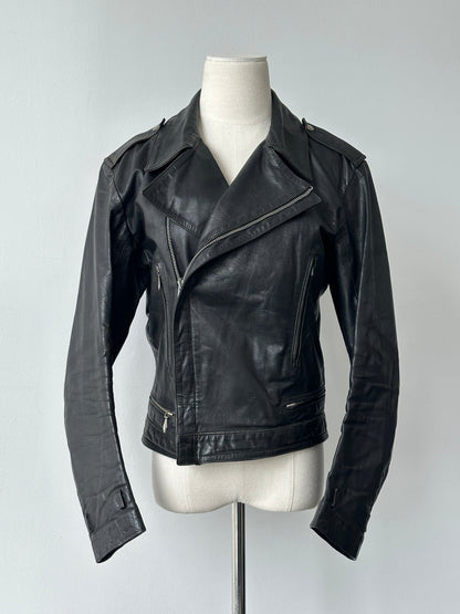 Vintage 1990s Fitted Moto Leather Jacket - XS-S