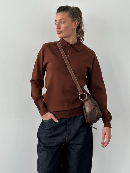 Vintage 1990s Button Neck Polo Jumper - S/M