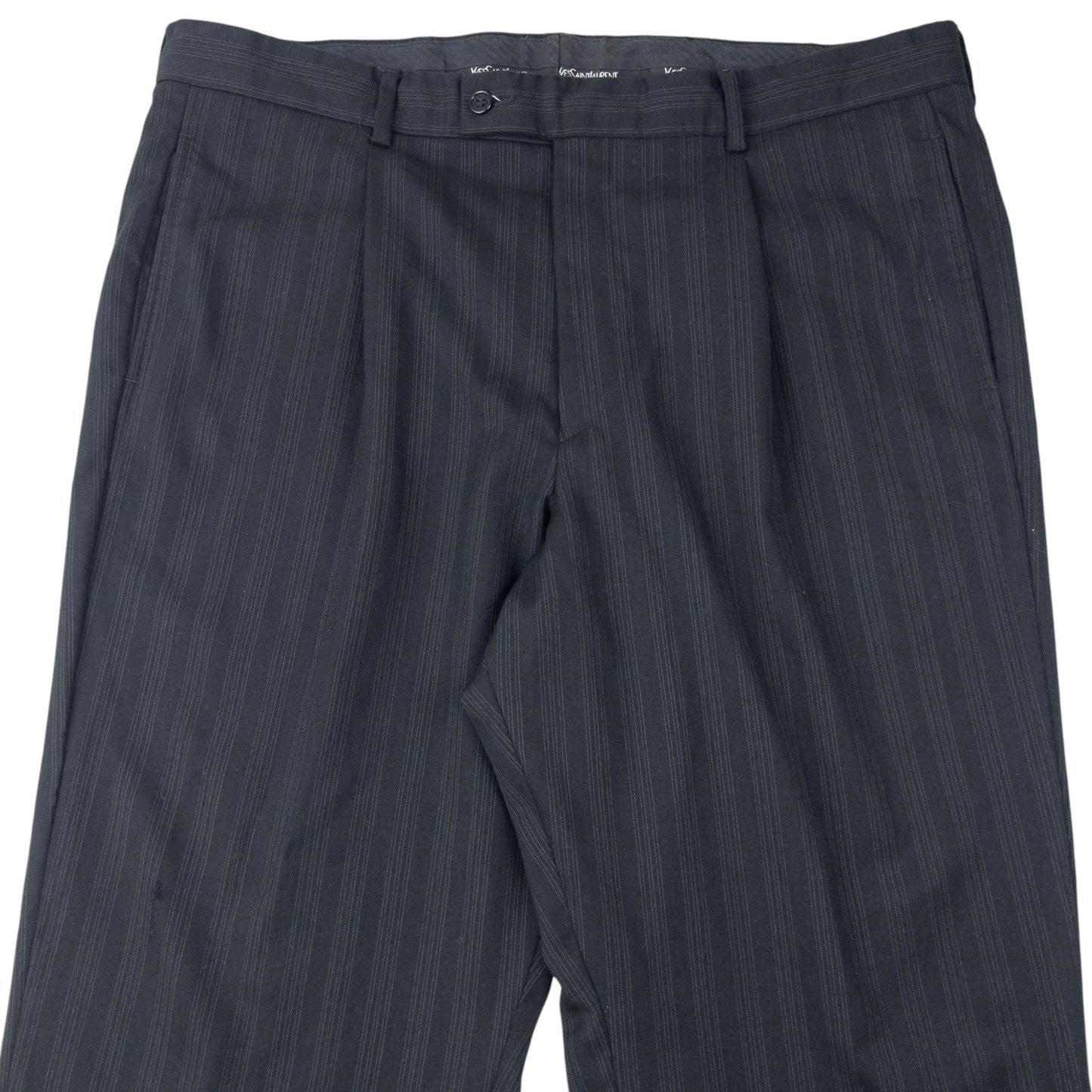 Vintage 90s YSL Yves Saint Laurent Pinstripe Jacket & Trousers Suit Set Size XXL | XXL, Black