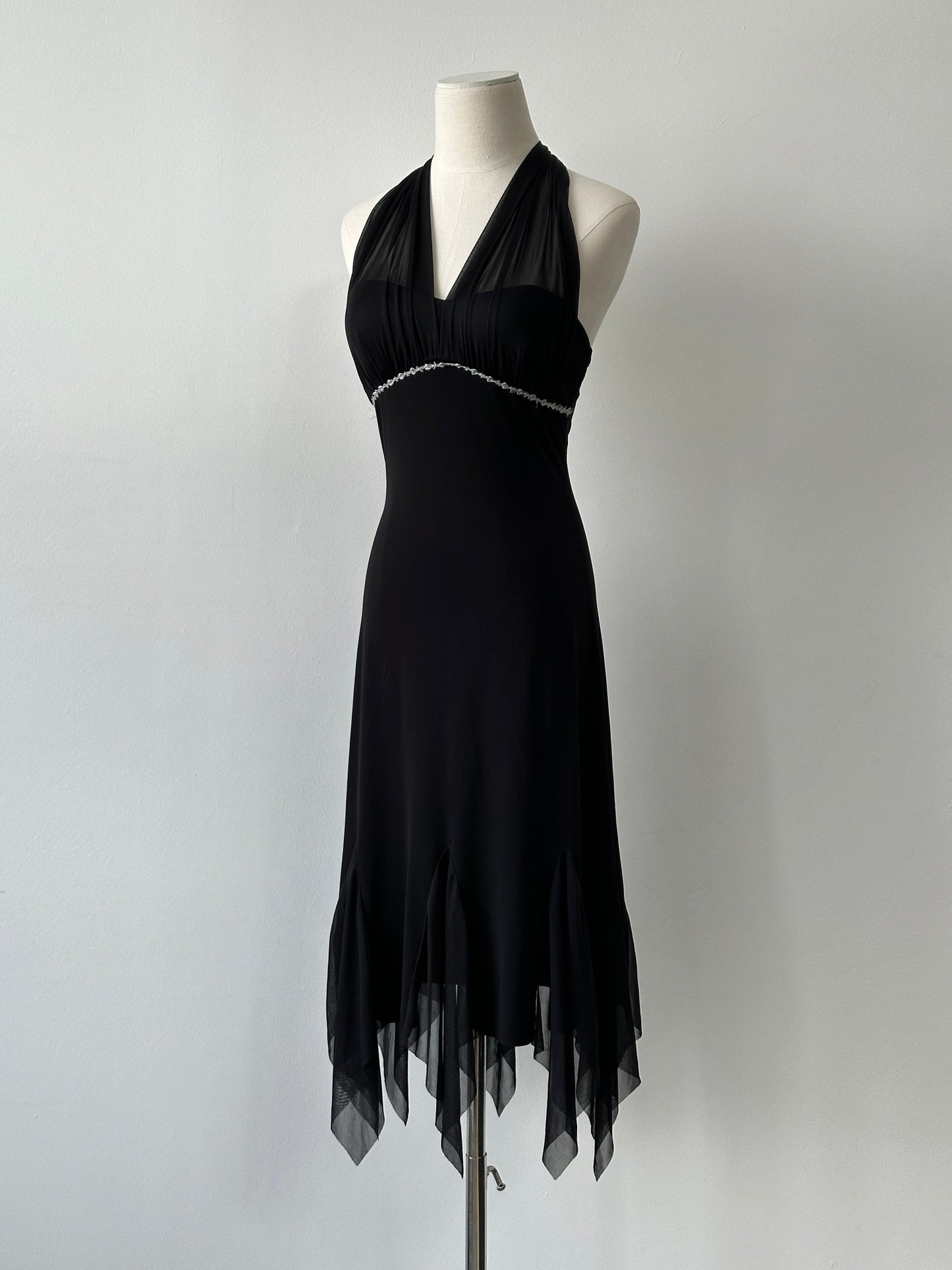 Vintage 2000s Halterneck Handkercheif Midi Dress - M