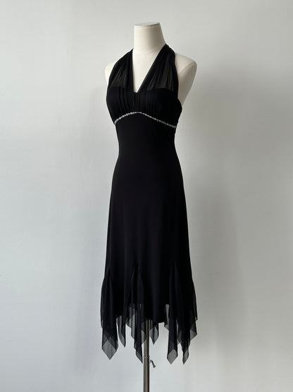 Vintage 2000s Halterneck Handkercheif Midi Dress - M