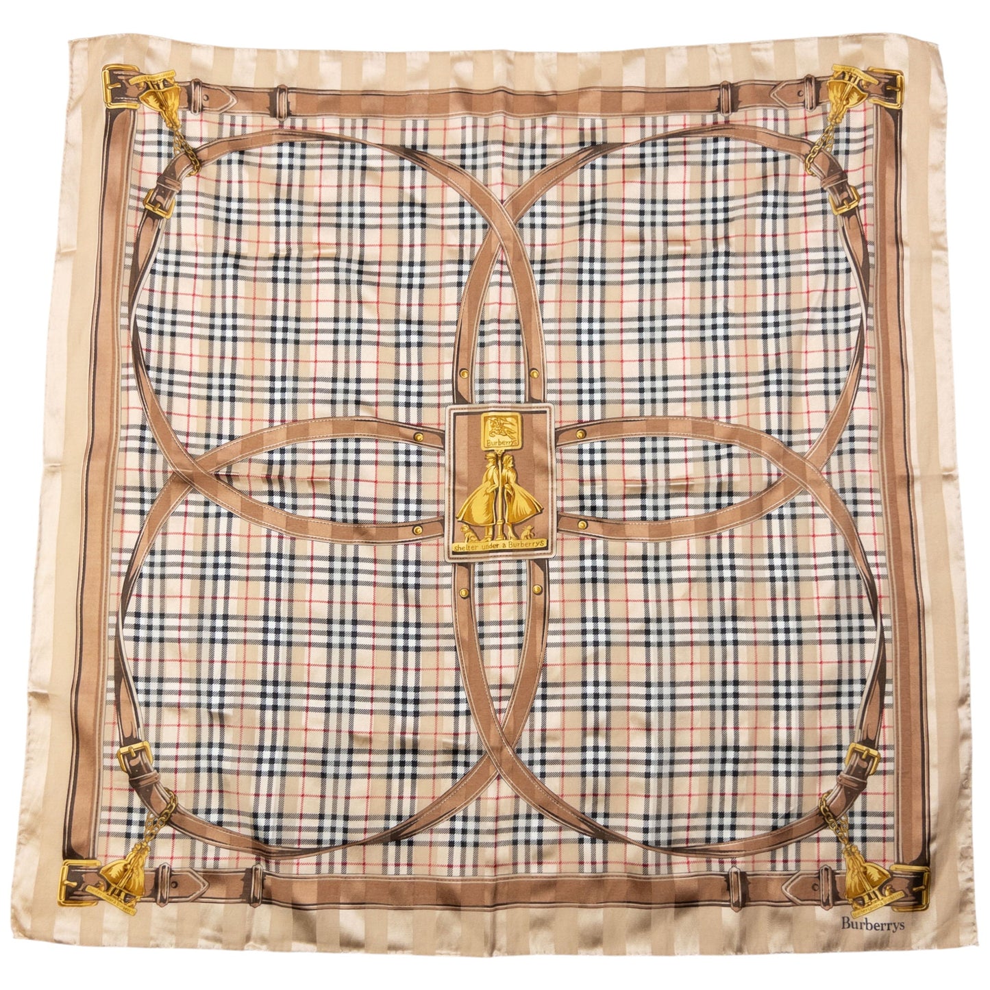 Vintage 90s Burberry Nova Check Silk Scarf | O/S, Beige, Black, Red, Gold