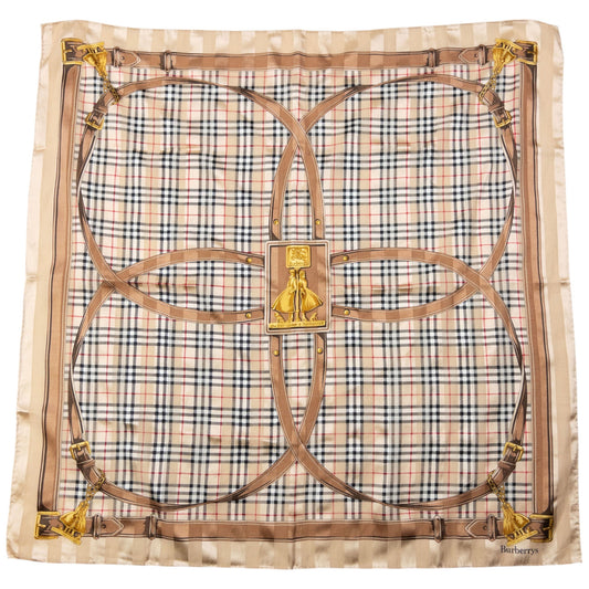 Vintage 90s Burberry Nova Check Silk Scarf | O/S, Beige, Black, Red, Gold