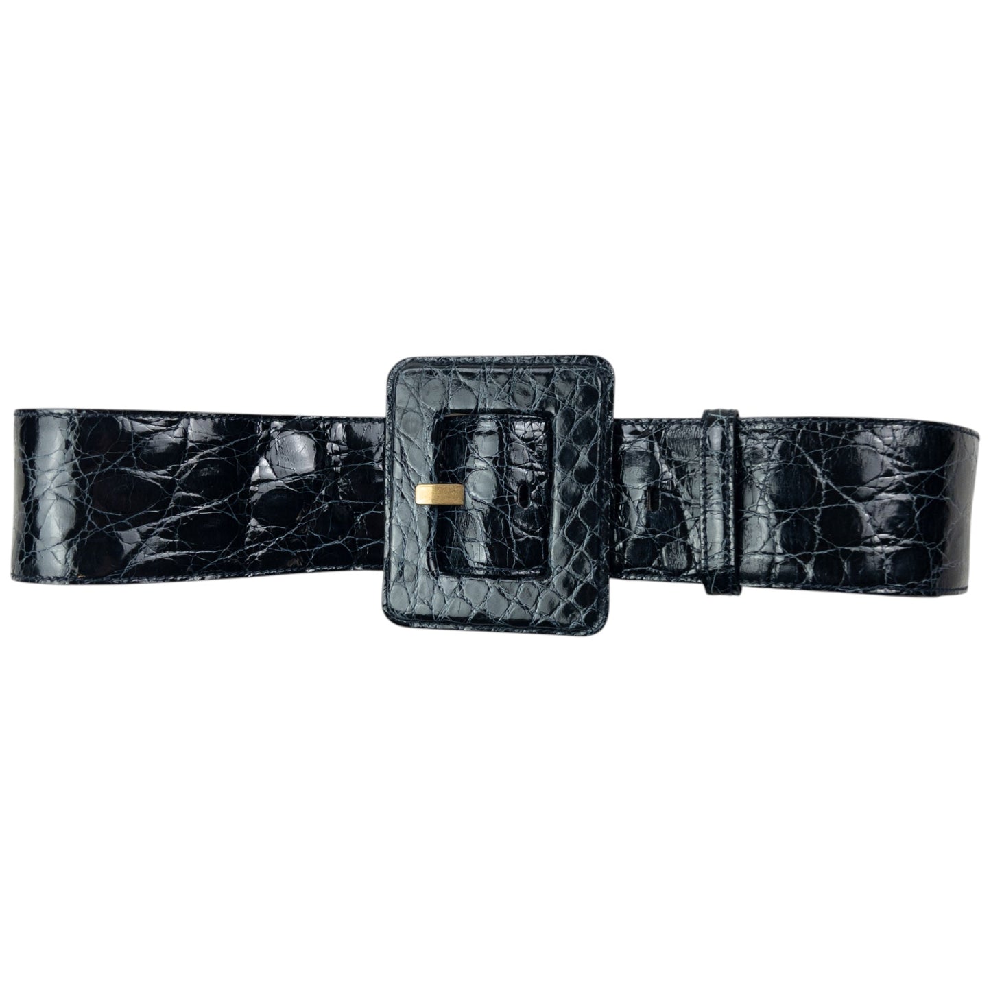 Vintage 90s YSL Yves Saint Laurent Crocodile Embossed Leather Belt Size M | O/S, Black