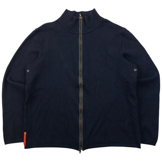 Vintage 2000s Prada Sport Zip Up Wool Jumper Size S | Small, Navy