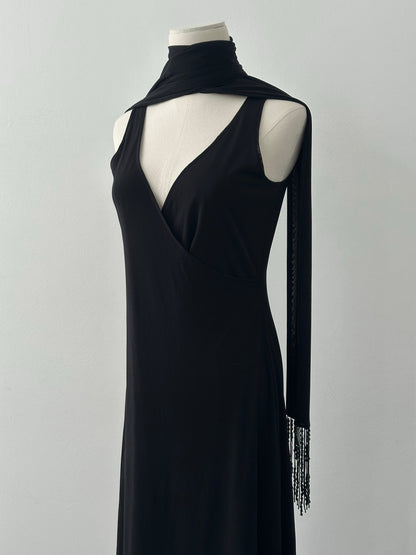 Vintage 1990s Beaded Scarf Wrap Midi Dress - M
