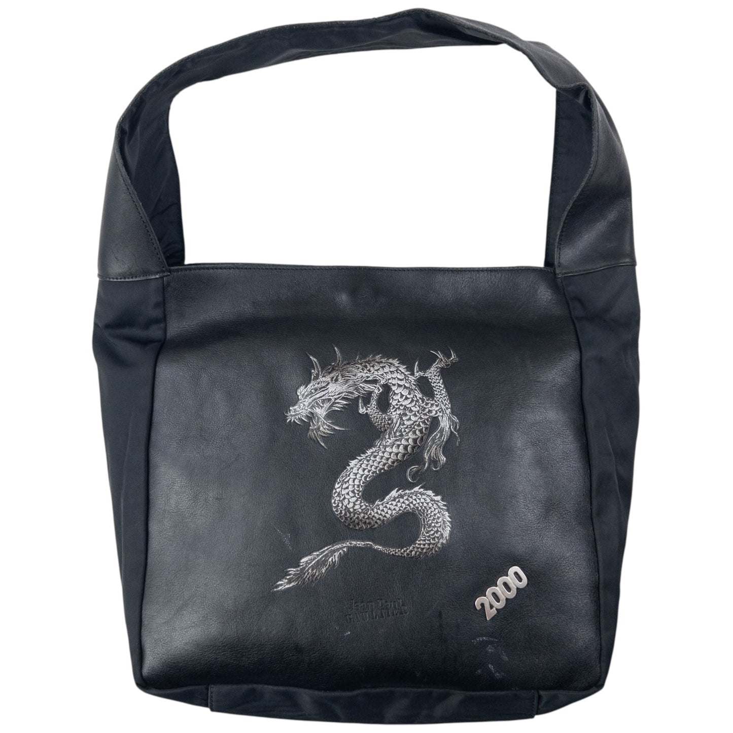 Vintage 2000 Jean Paul Gaultier Dragon Leather Shoulder Bag | O/S, Black