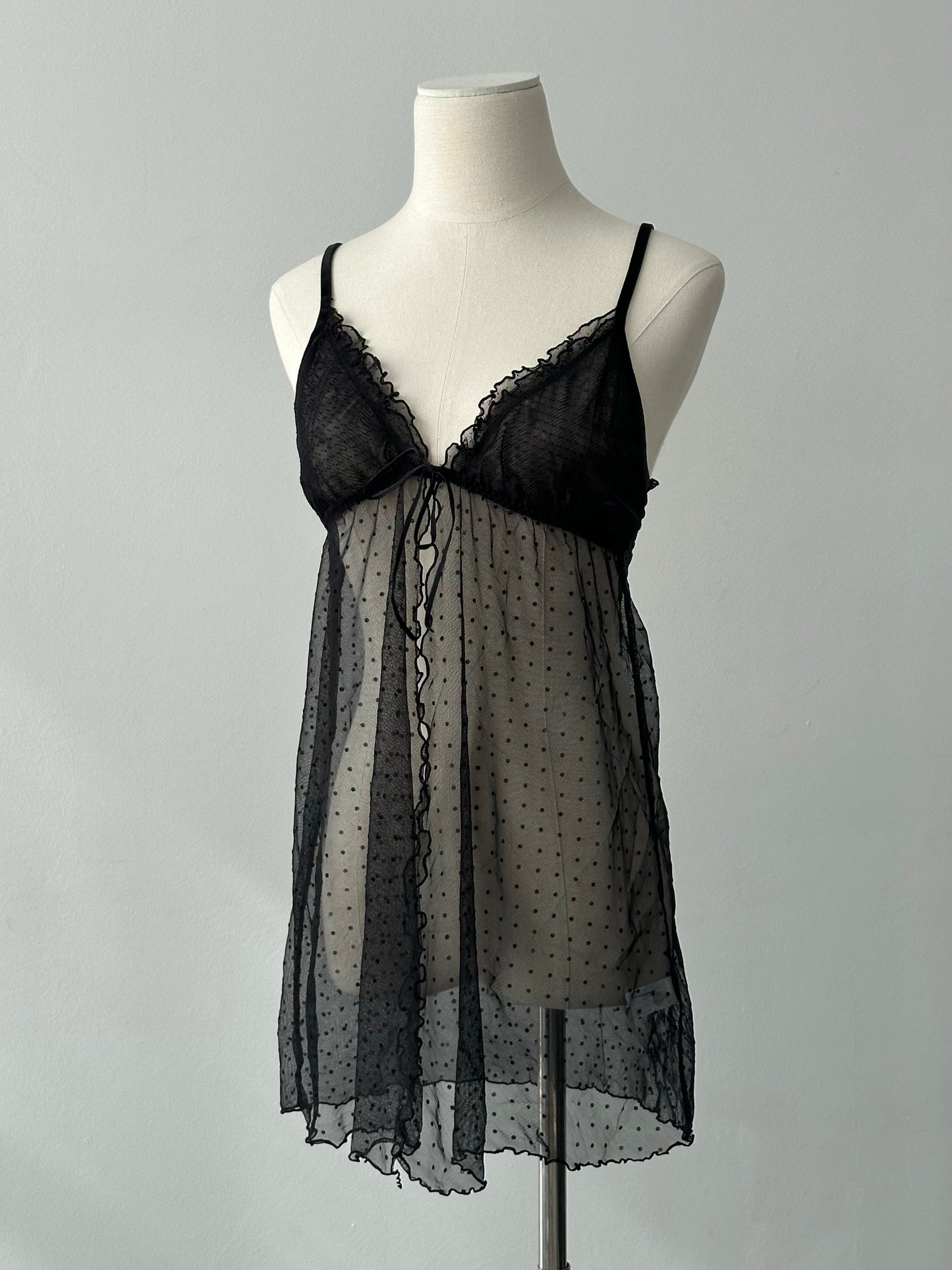 Vintage 2000s Sheer Split Polkadot Top - S